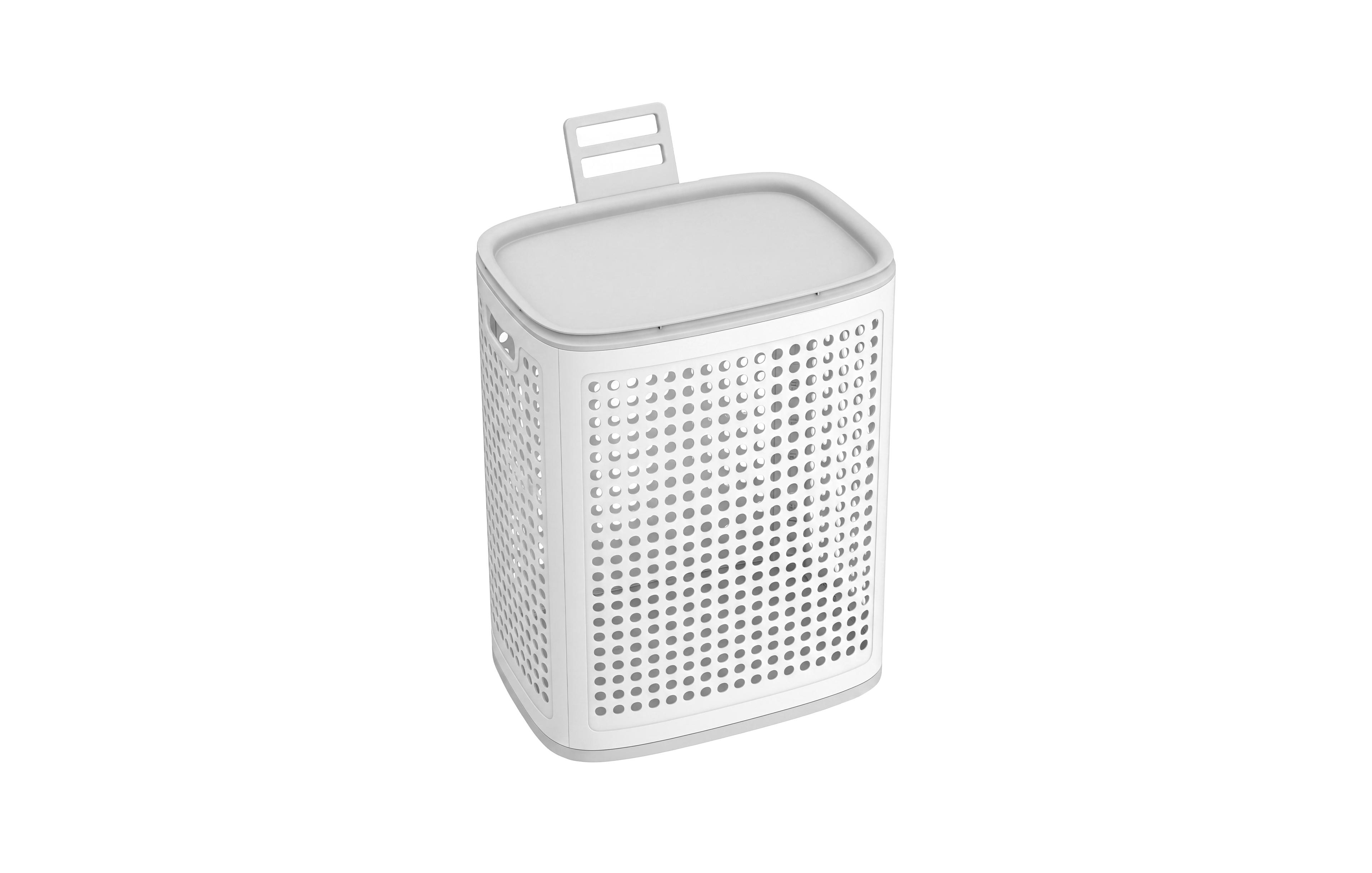 SongmicsHome Ventilated Plastic Laundry Hamper with Lid, Tall Basket with Handles, 16.9 x 13.2 x 22.6 Inches