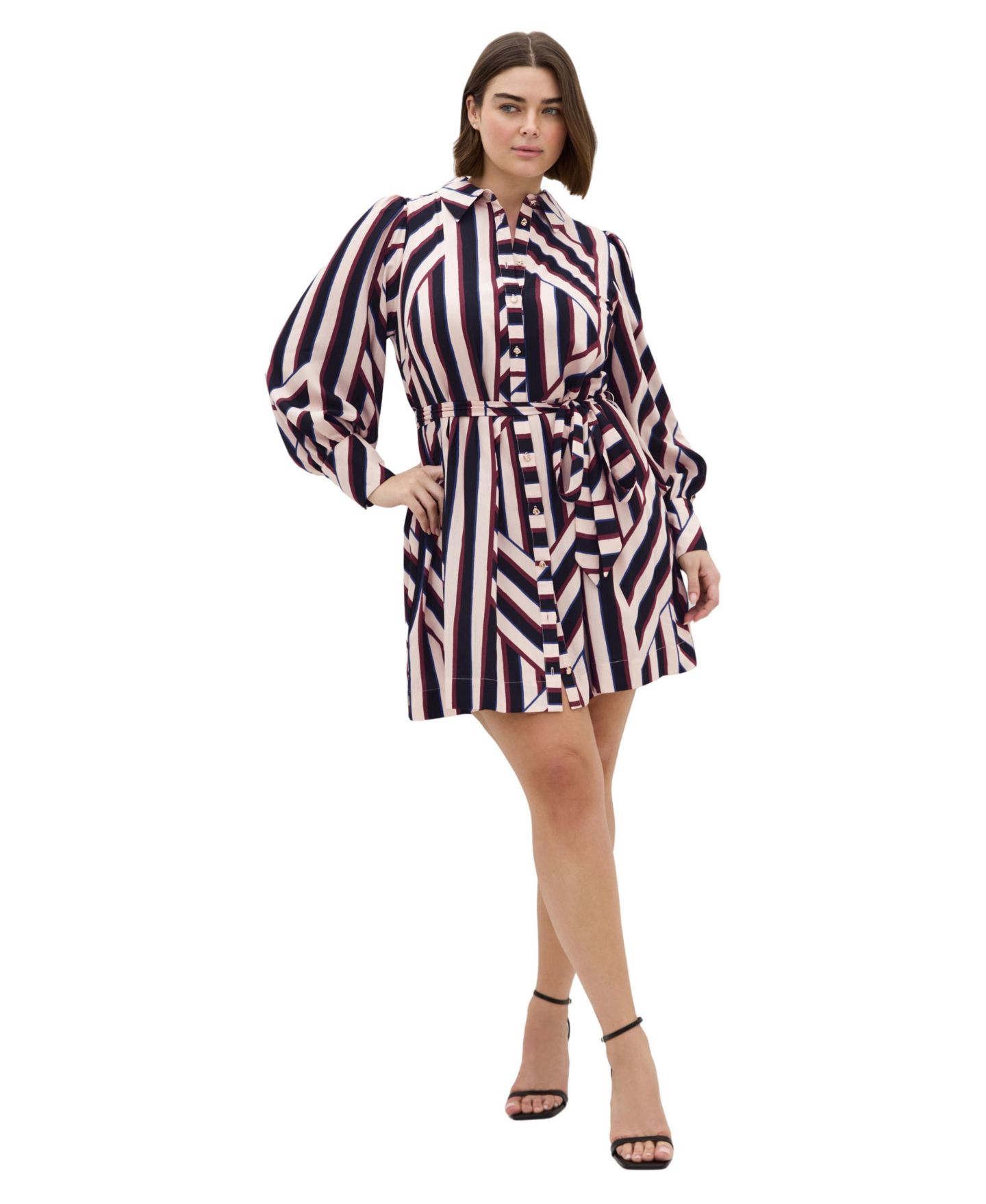 Женское платье CITY CHIC Plus Size Timeless Stripe Long-Sleeve Mini Shirt Dress, цвет: Полосатый — фото 1
