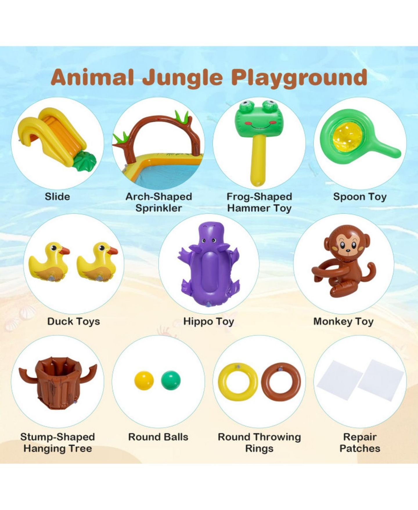 Детская игрушка SUGIFT Animal-Themed Inflatable Splash Pool with Slide and Interactive Water Sprayer Ages 2-6, цвет: Жёлтый — фото 8