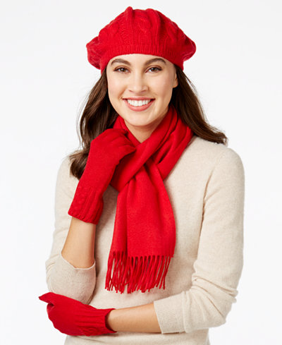 Charter Club Cashmere Cable-Knit Hat, Gloves and Scarf, Only at Macy's