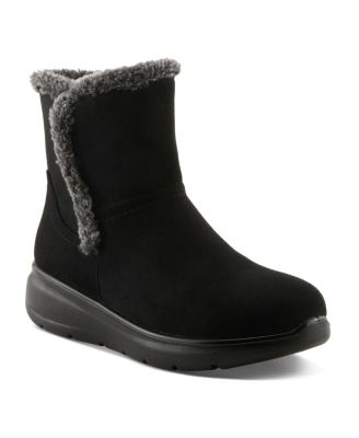 Women's Daeloriah Microsuede Water-Resistant Faux Fur Trim Side Zipper Platform Ankle Boots