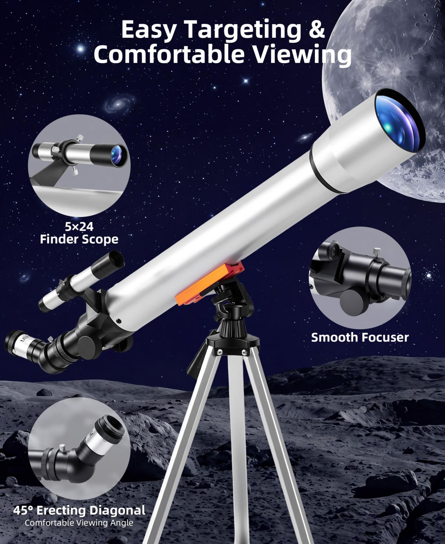 Детские игрушки SUGIFT 70mm Refractor Telescope Beginner Astronomy Kit, Ages 10+, цвет: Серебряный — фото 4