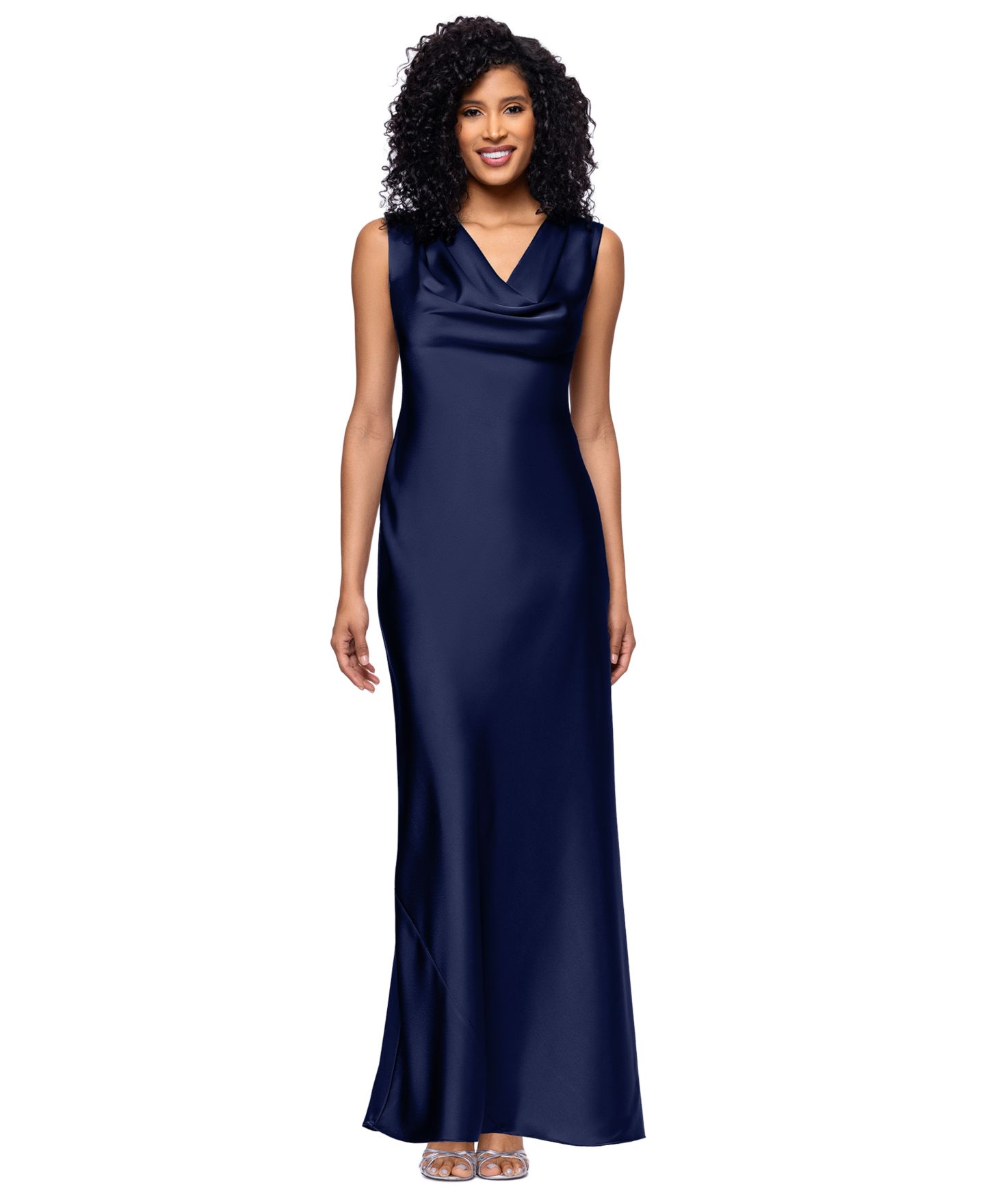 Женское платье Betsy & Adam Petite Cowl Neck Gown, цвет: Тёмно-синий — фото 1