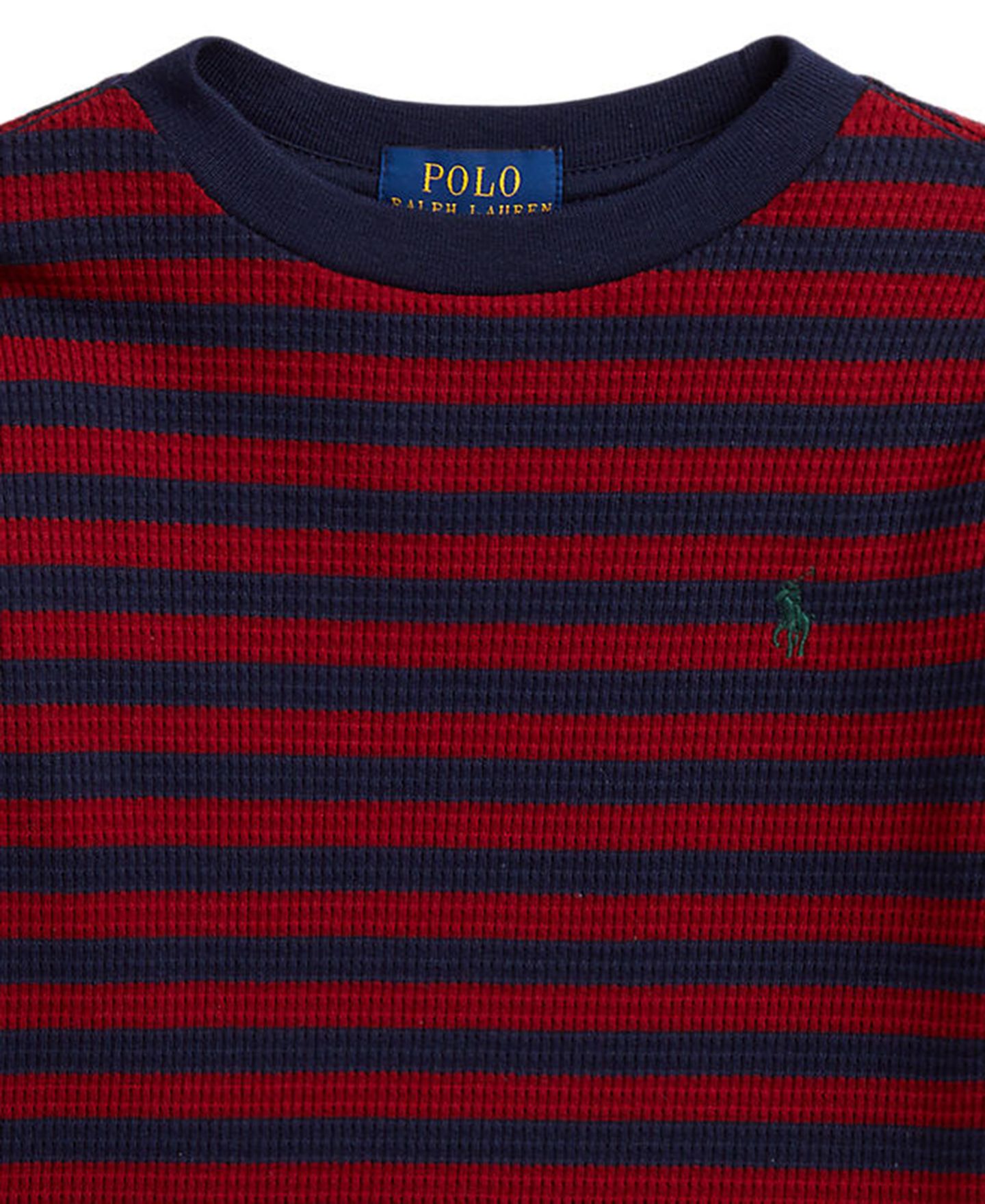 Детская хлопковая футболка Polo Ralph Lauren в полоску, вафельная вязка, 2T-7, цвет: Красный / Тёмно-синий — фото 3