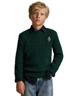 Boys' 8-20 Polo Bear Cable-Knit Cotton Sweater