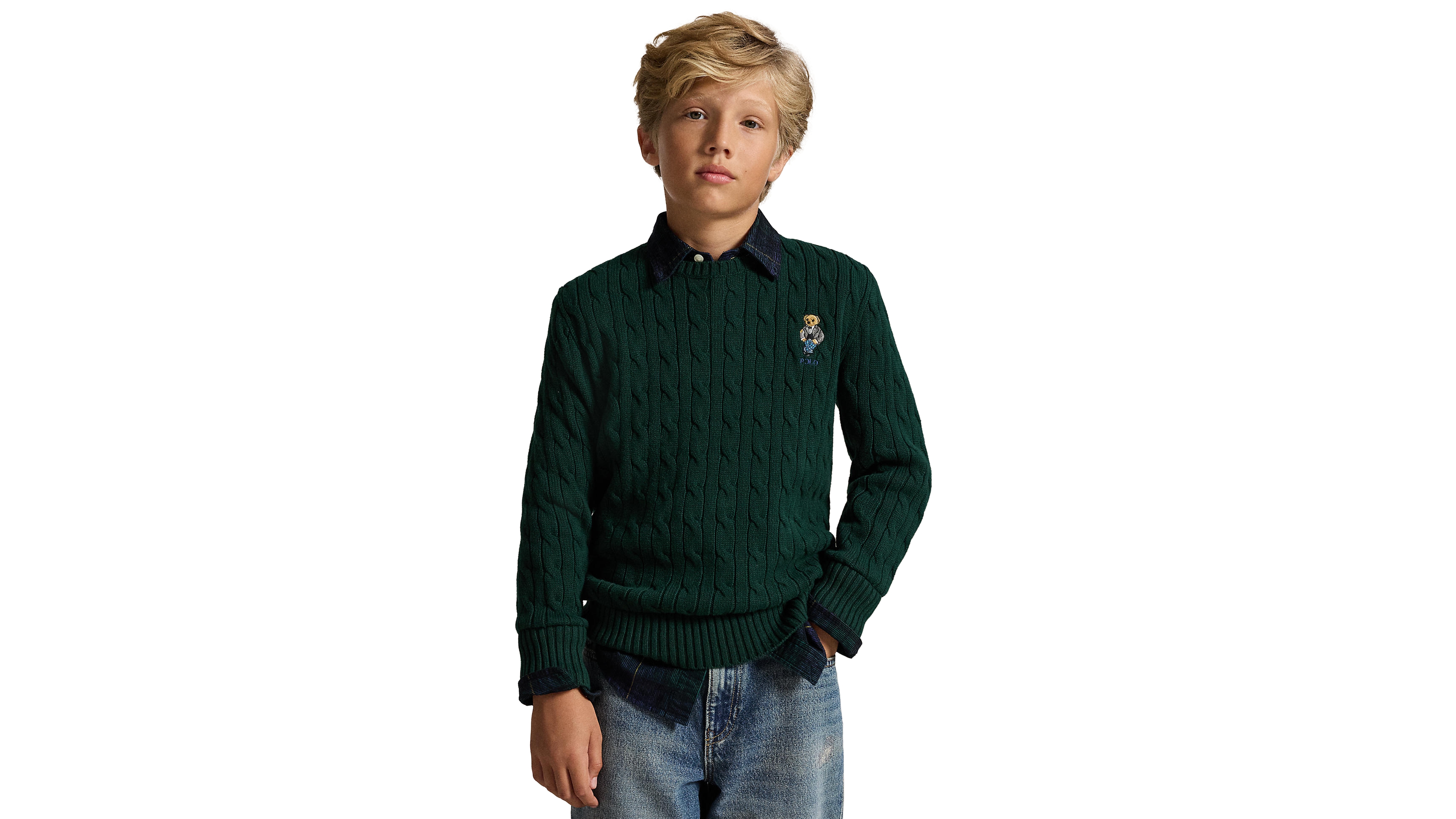 Polo Ralph Lauren Boys' 8-20 Bear Cable-Knit Cotton Sweater