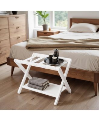 Folding Luggage Rack with Storage Shelf, Durable Suitcase Stand for Guest Room, Hotel or Bedroom