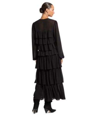 ladies long sleeve winter dresses Women's Elegant grey wool midi