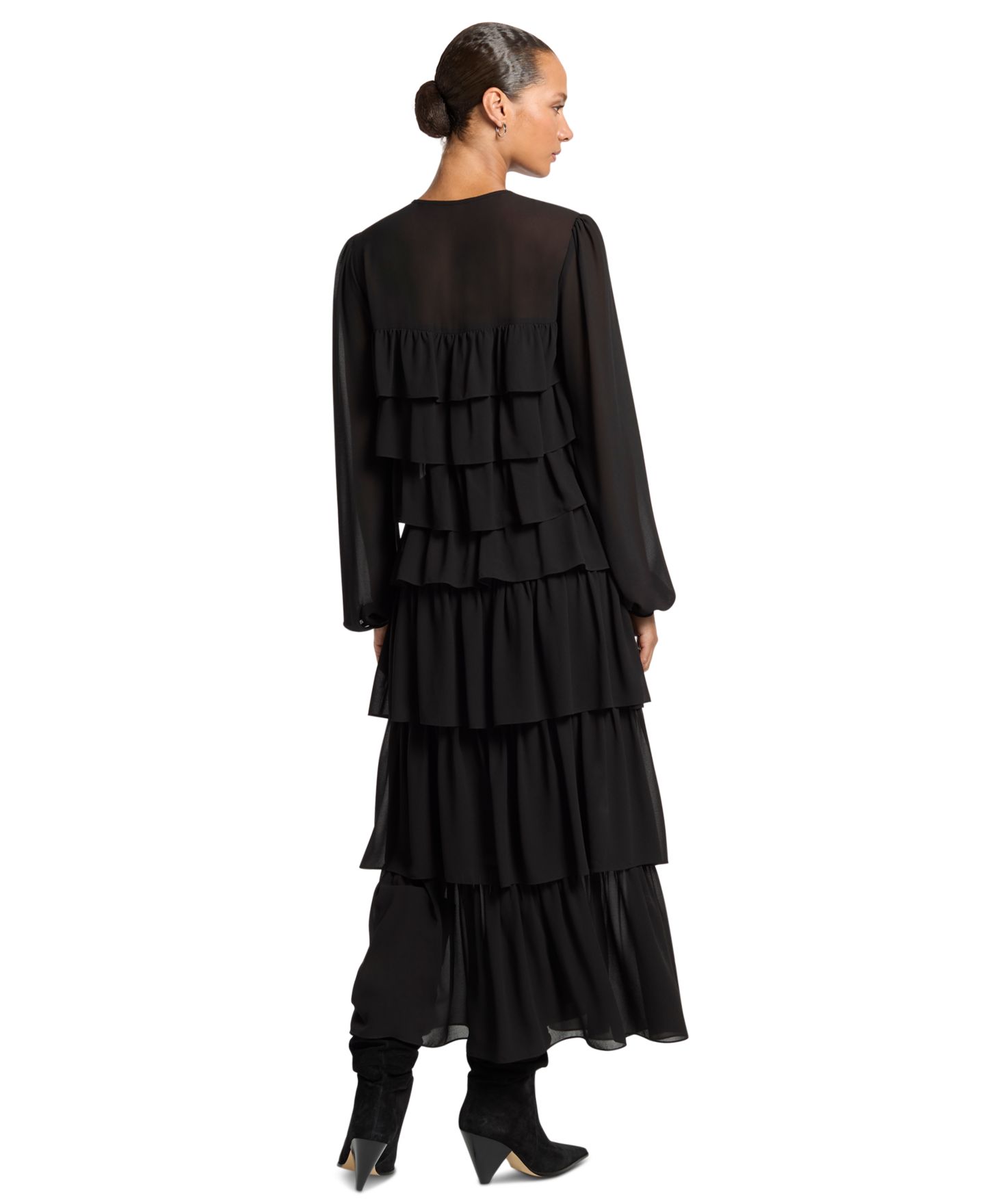 Женское платье Michael Kors Long-Sleeve Ruffle Tier Maxi, цвет: Чёрный — фото 2