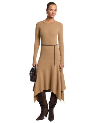 Women's Merino Wool-Blend Handkerchief Hem Midi Sweater Dress