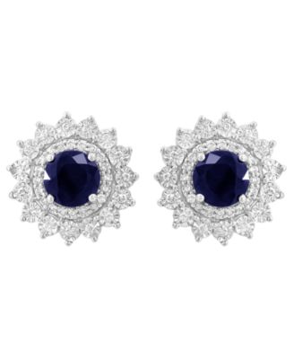 Diamond and Sapphire Pendant and Earrings in 14k White Gold