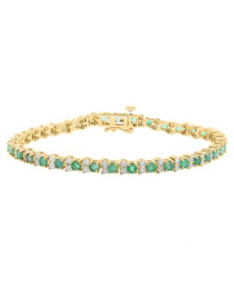 Diamond (1/4 ct. t.w.) and Emerald (3 ct. t.w.) Tennis Bracelet in 14K Gold over Silver