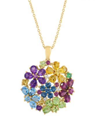 Watercolors Multi-Stone Blue Topaz Pendant (4-7/8 ct. t.w. Multi-Gemstone and 1/20 ct. t.w. Diamond) in 14k Yellow Gold