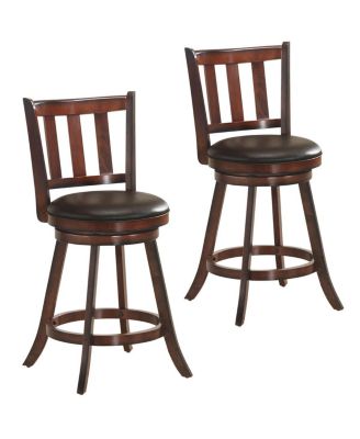 2-Piece 360 Degree Swivel Wooden Counter Height Bar Stool Set with Cushioned Seat