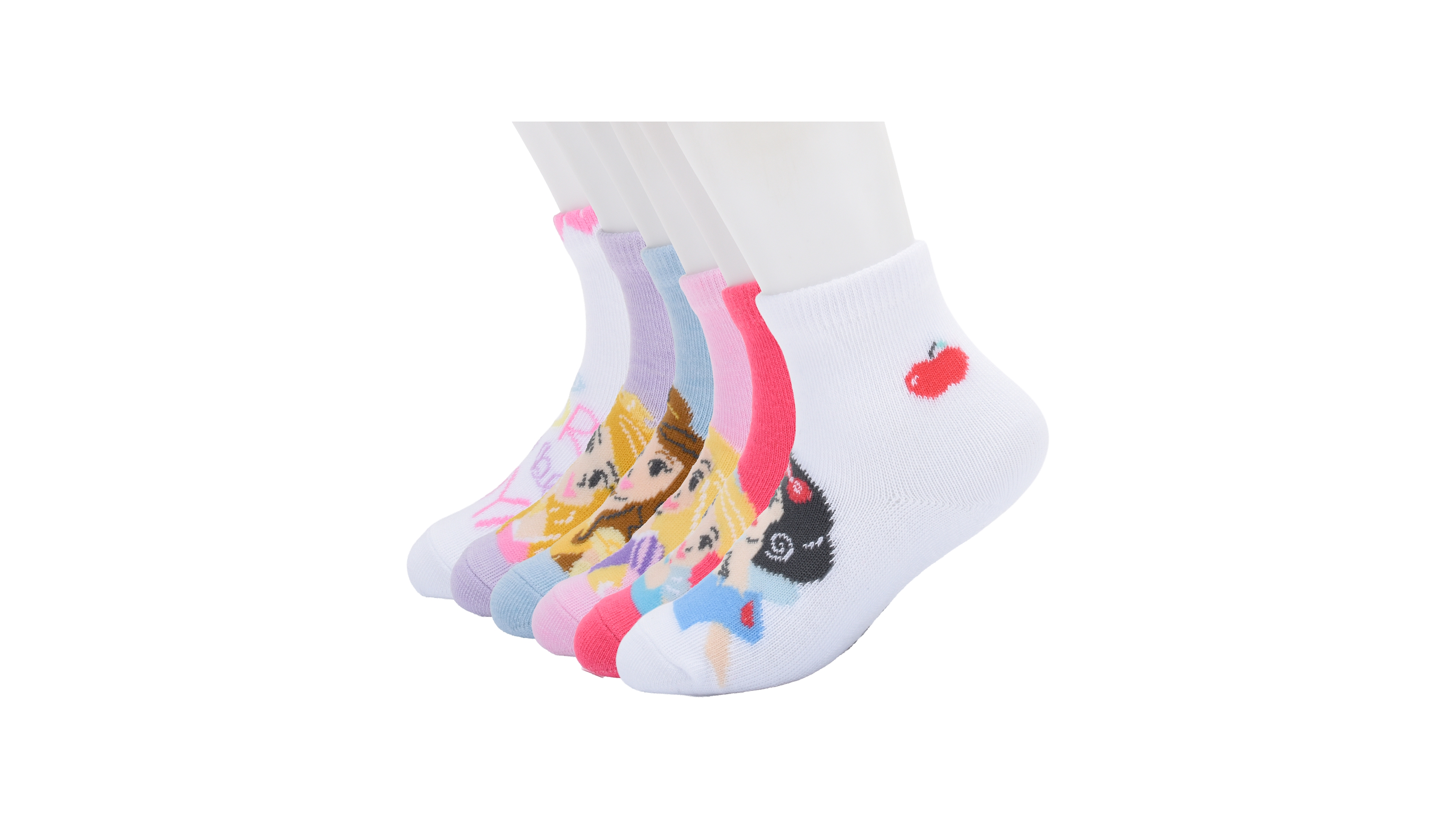 Planet Sox Toddler Girls' 2T-5T Disney Princess Ankle Ribbed-Cuff Socks, 6-Piece Set