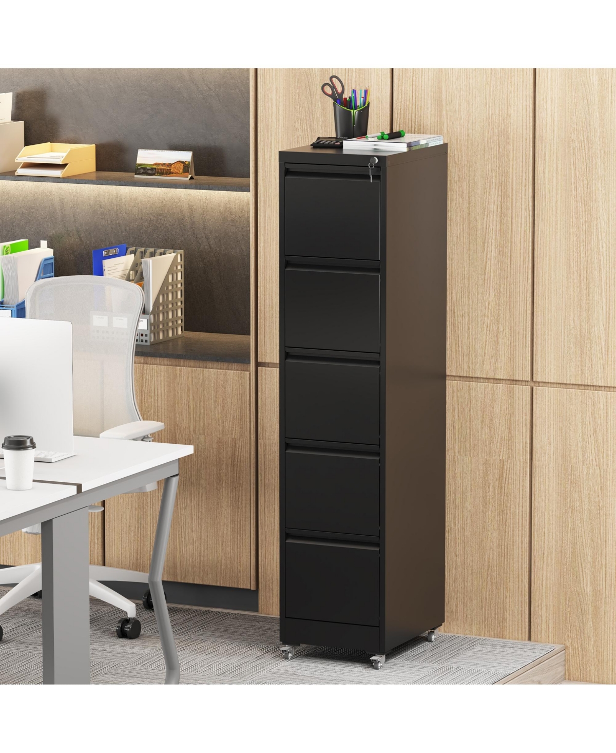 Boyel Living 5 Drawer Steel Filing Cabinet Rolling Locking Legal Letter Size