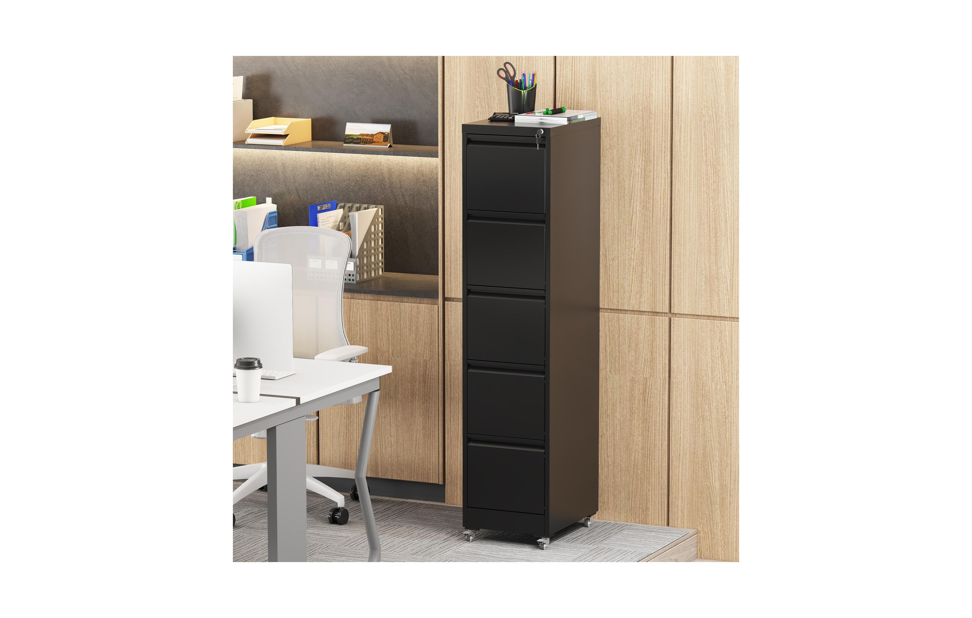 Boyel Living 5 Drawer Steel Filing Cabinet Rolling Locking Legal Letter Size