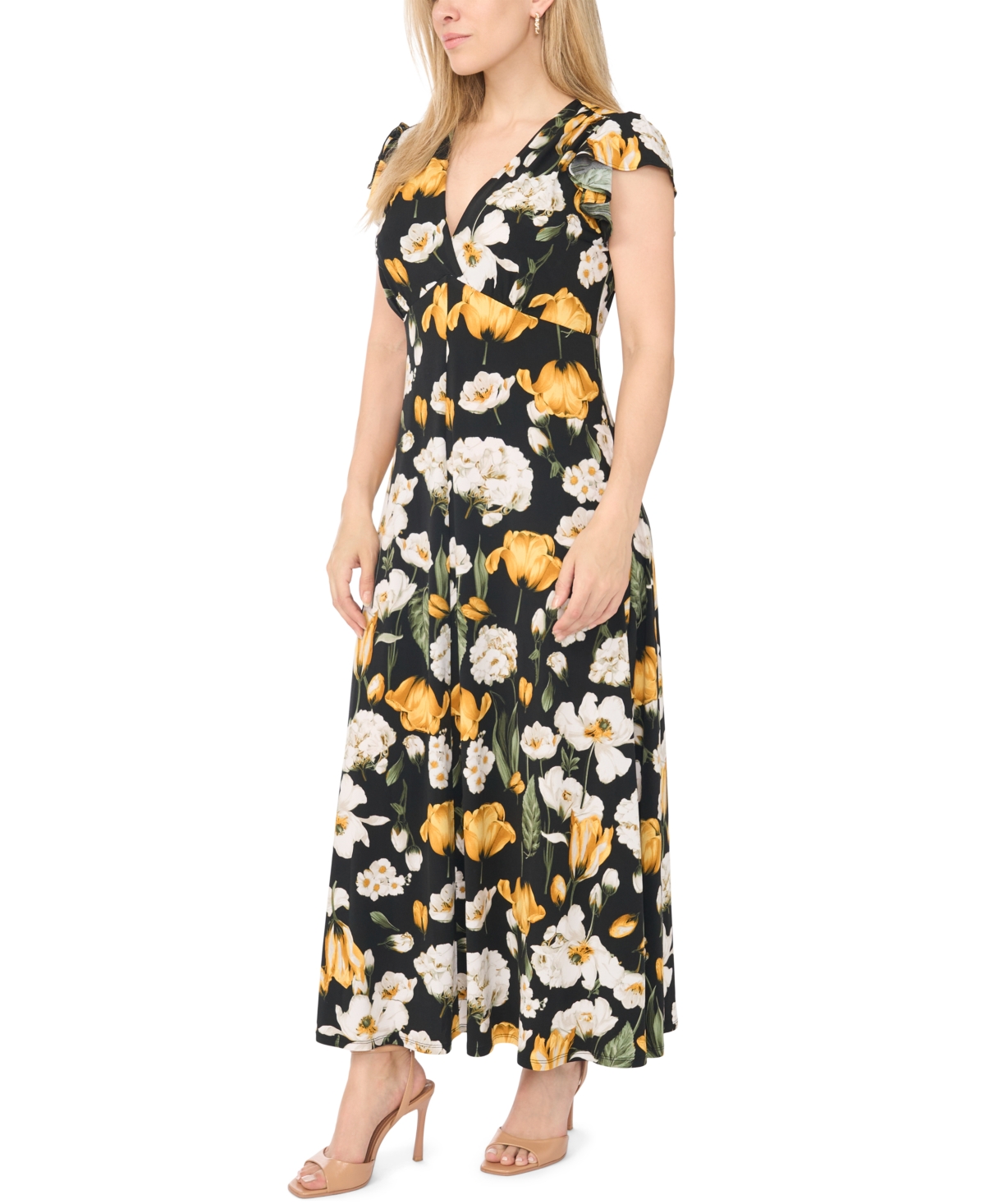 Msk Women's Surplice Flutter-Sleeve V-Neck Maxi Dress