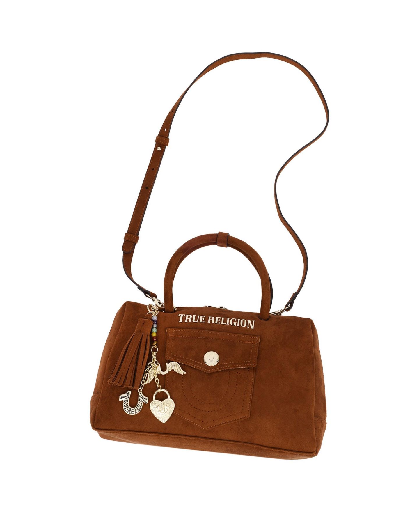 Женская сумка True Religion Logo Lock Top Handle Adjustable Crossbody, цвет: Коньячный — фото 6