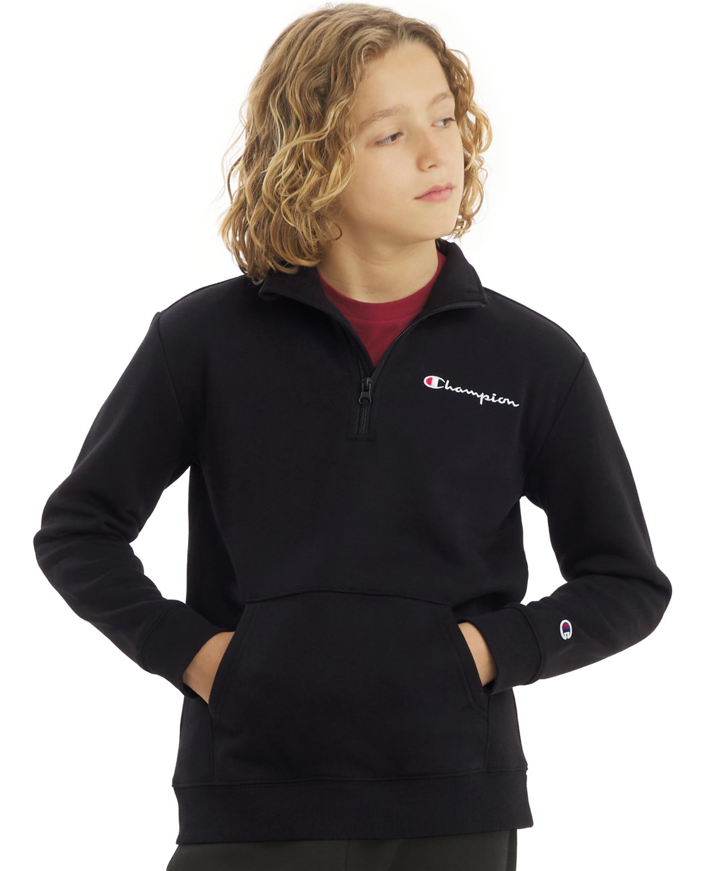 Толстовка Champion Quarter-Zip Logo Sweatshirt для мальчиков, цвет: Чёрный оникс — фото 1