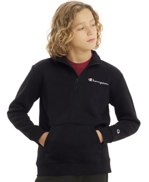 Толстовка Champion Quarter-Zip Logo Sweatshirt для мальчиков, цвет: Чёрный оникс