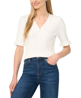 Women's V-Neck Elbow-Length Ruffle Sleeves Rayon Sweater