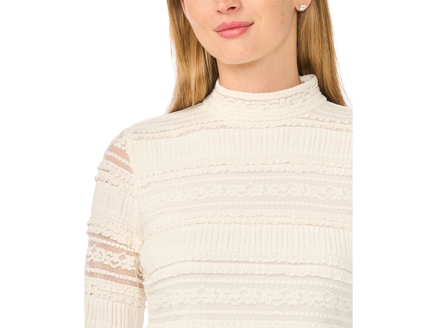 Женский топ CeCe Turtleneck Fitted Long-Sleeve Top, цвет: Слоновая кость — фото 2
