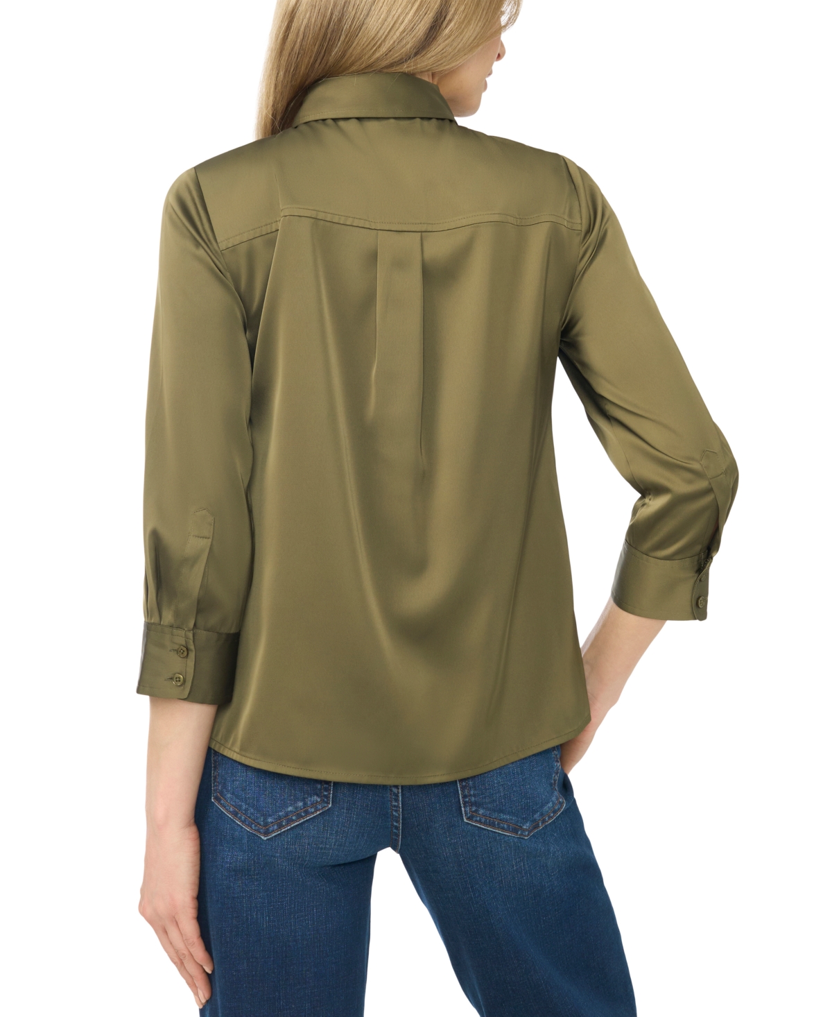 CeCe Women's 3/4-Sleeve Satin Button-Down Blouse