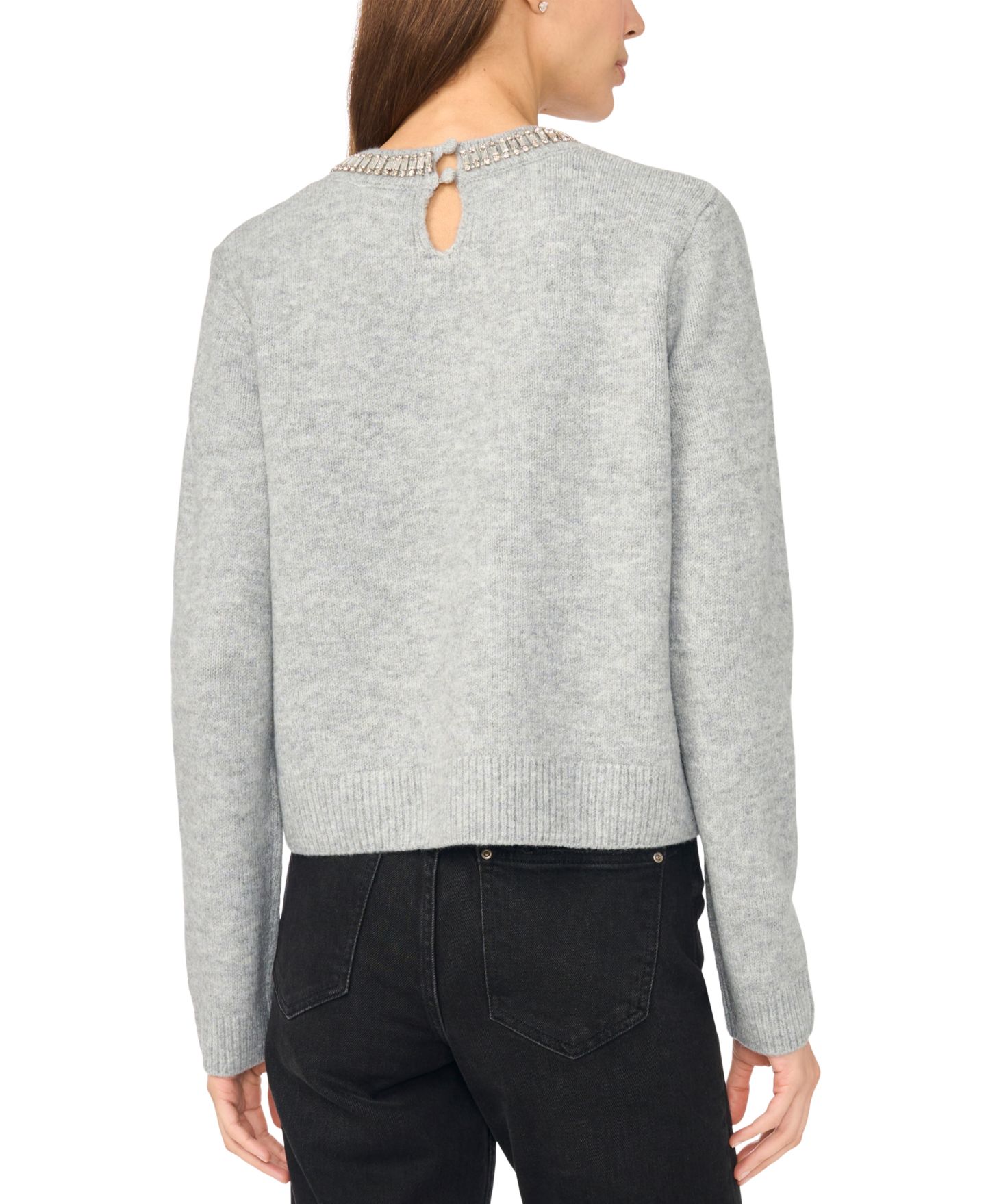 Женский свитер CeCe Rhinestone Crewneck, цвет: Светлый меланжевый серый — фото 3