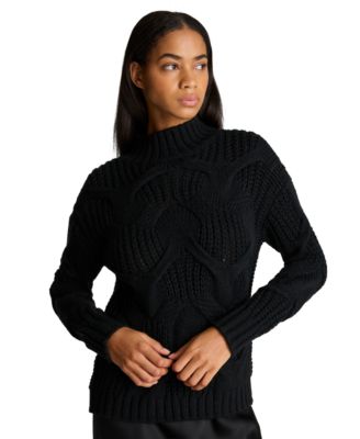 Women's Oversized Cable-Knit Mock Neck Sweater