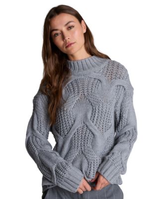 Women's Oversized Cable-Knit Mock Neck Sweater