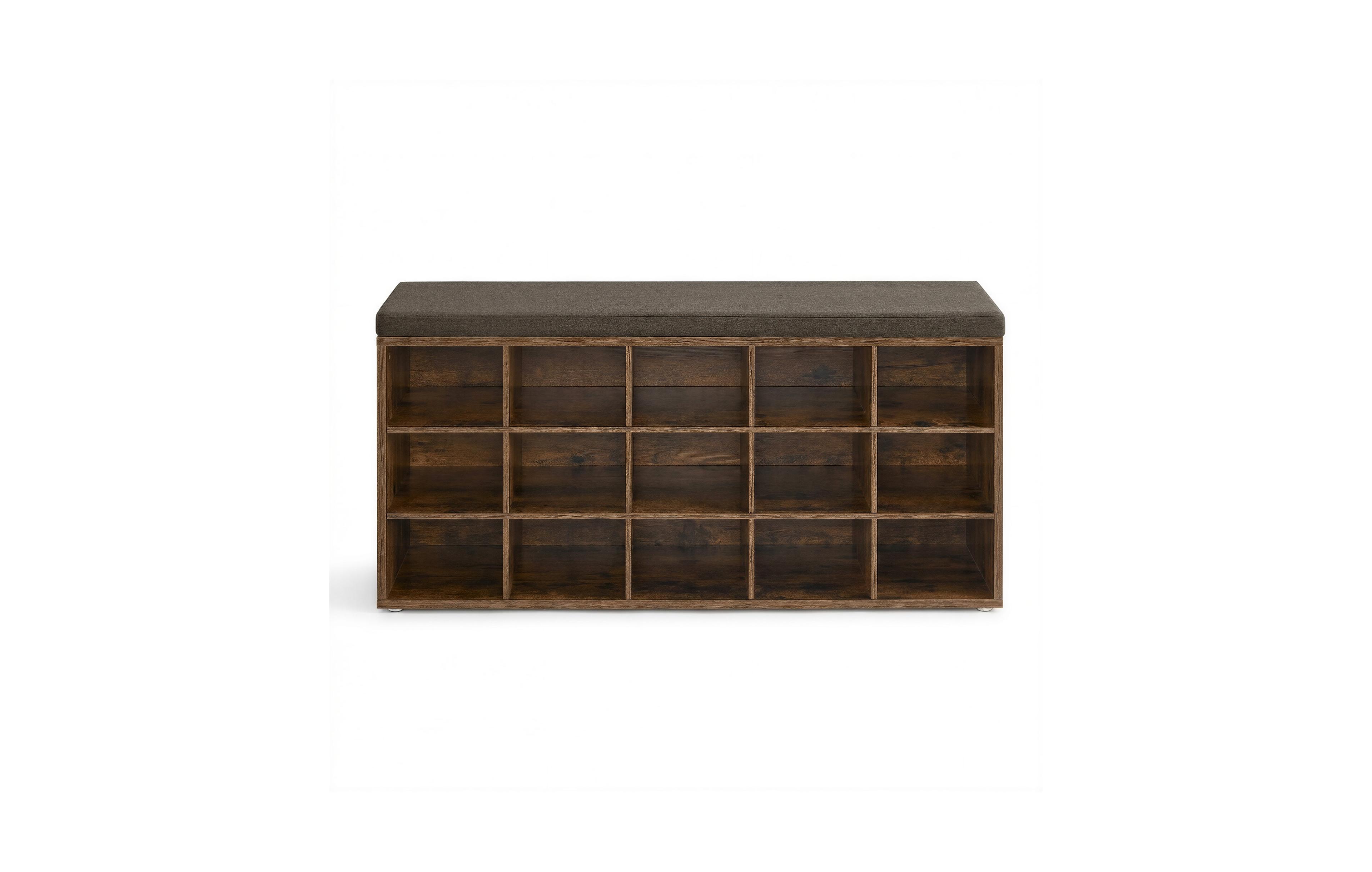 SongmicsHome Shoe Bench, Storage Bench with Padded Seat, 15 Compartments, Adjustable Shelves, for Living Room