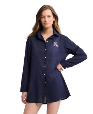 Women's Logo Embroidered V-Neck Shirt Cover-Up