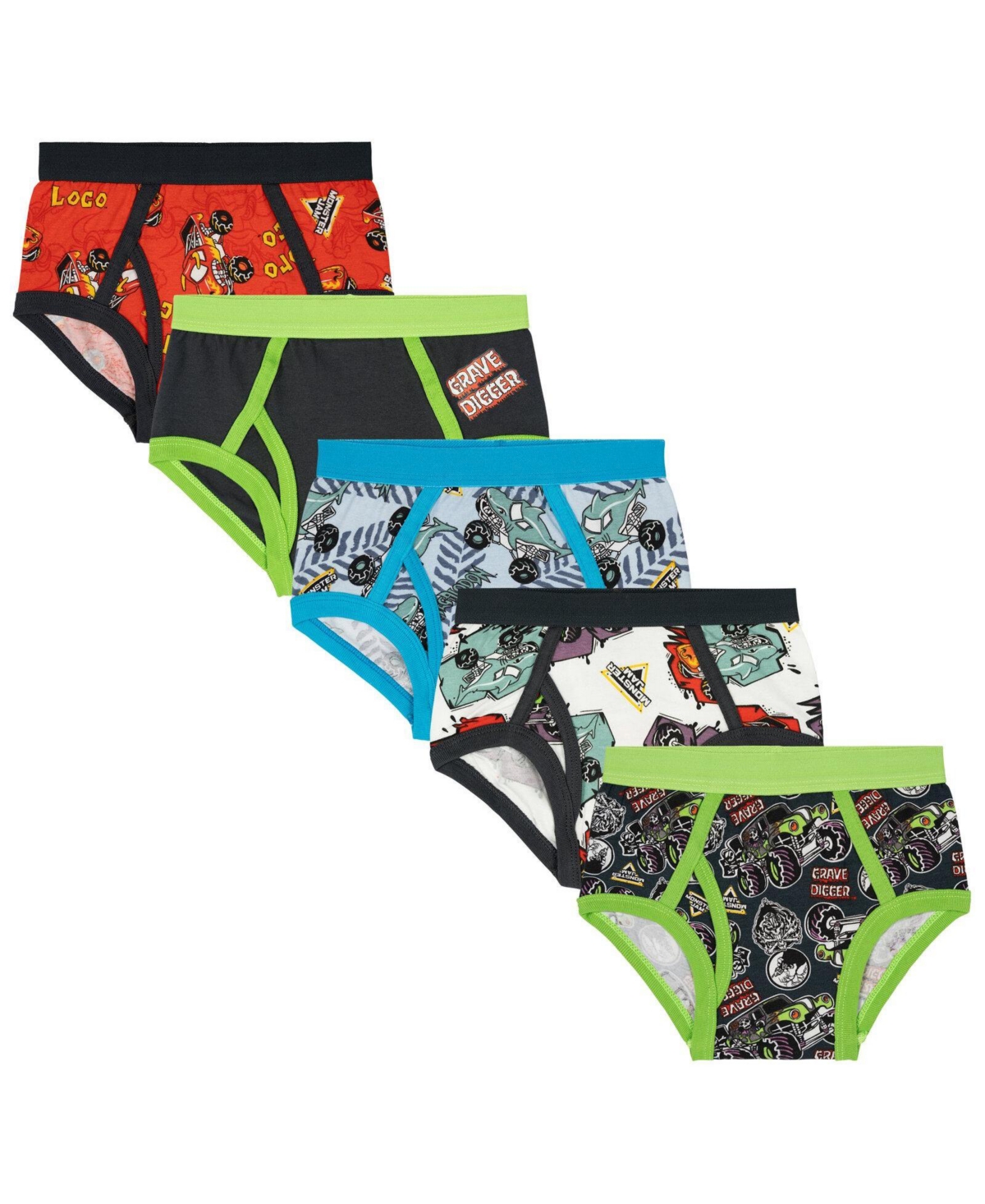 Monster Jam Boys' 4-20 Anti-Chafing Briefs, 5-Pack