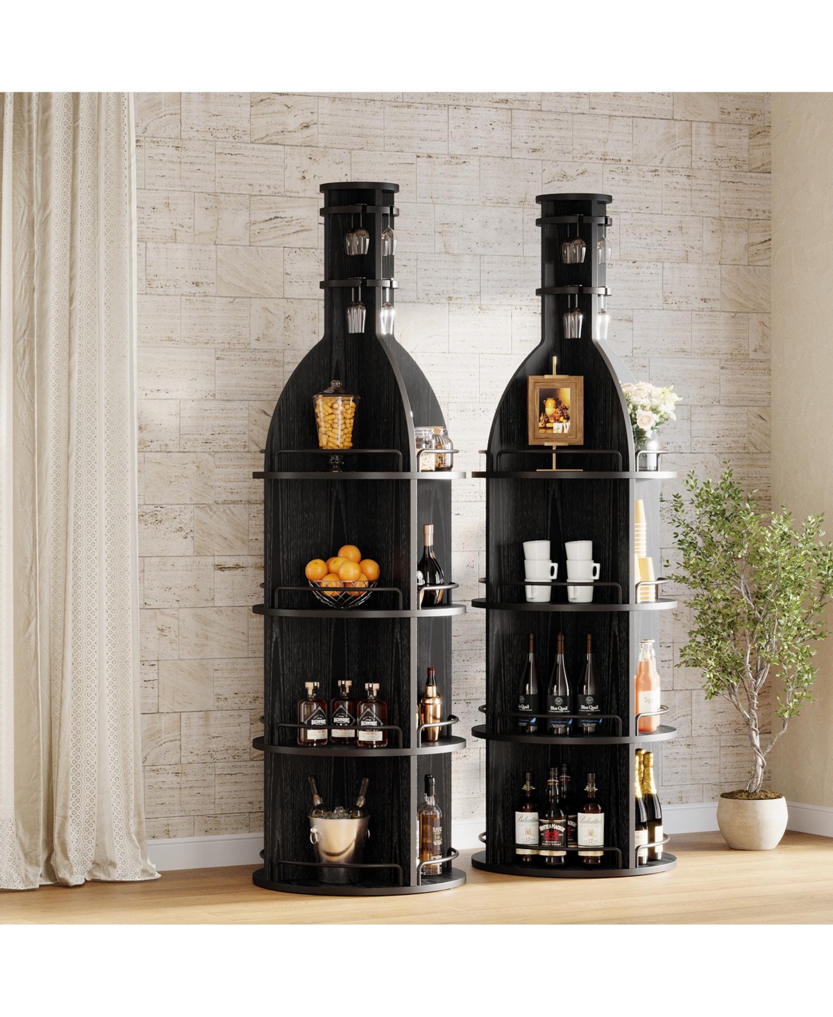 Tribesigns 75" Tall Wine Rack Set of 2, Industrial Round Cabinet