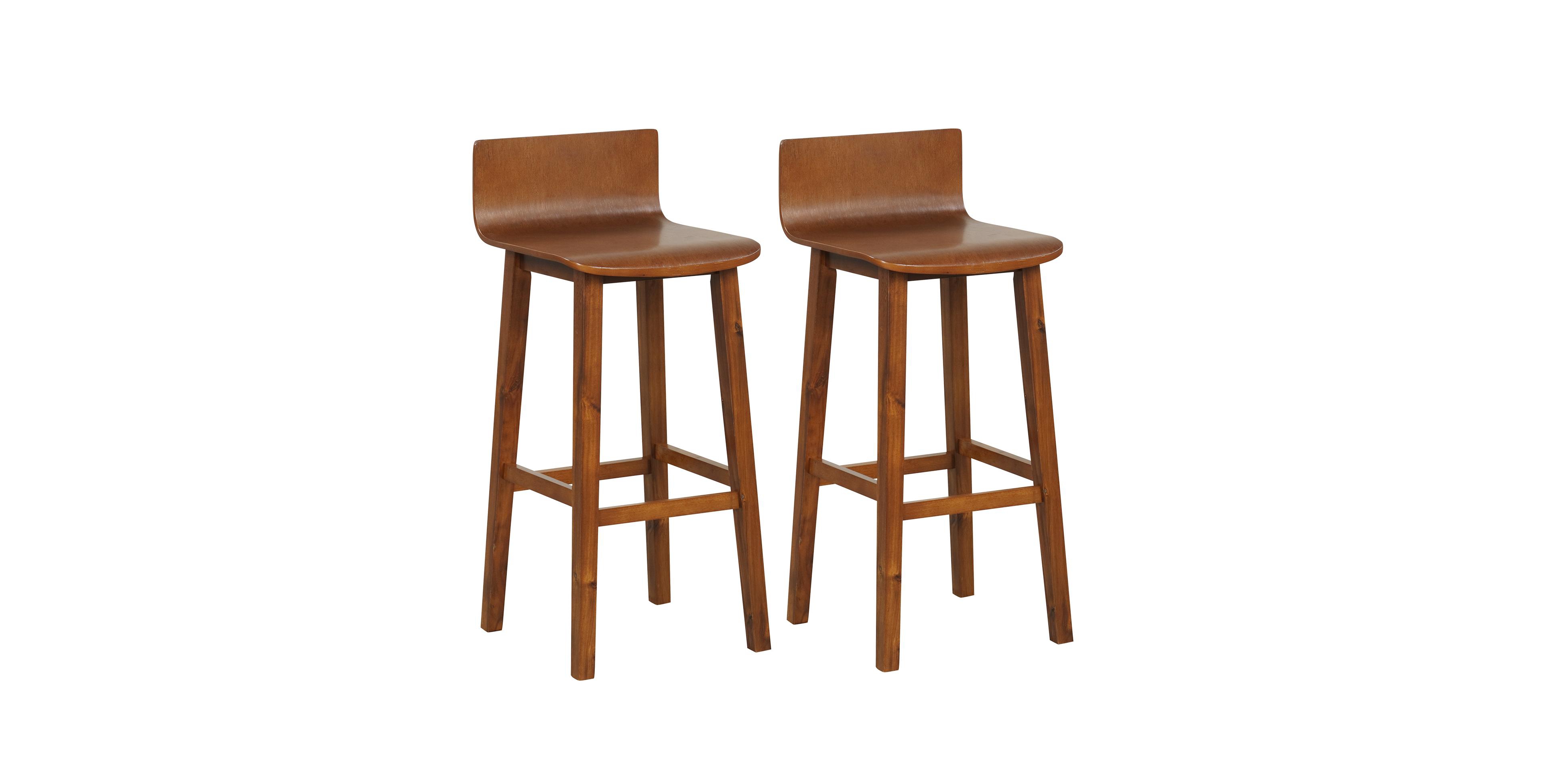 Mecale 29 in Wood Bar Stools Set of 2 with Solid Back and Seat
