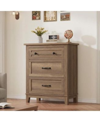 Sturdy Freestanding 3 Drawer Dresser, Tall Vertical Wooden Chest With Adjustable Feet, Modern Storage Unit For Bedroom, Living Room and Entryway