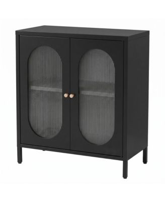 Metal Sideboard Cabinet, 26.8-Inch Carbon Steel Buffet Storage Cabinet with Removable Shelf, Transparent 2-Door Pantry Cupboard