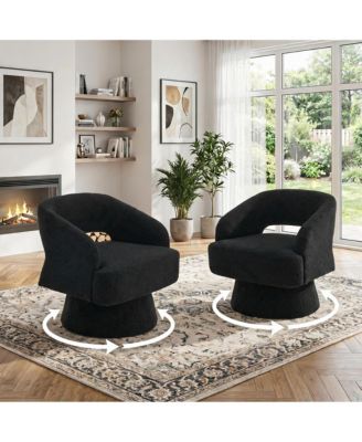 2 Set of Swivel Barrel Accent Chair, Modern 360degree(s) Round Tub Chair with Ergonomic Curved Backrest, Wood Frame for Living Room, Bedroom