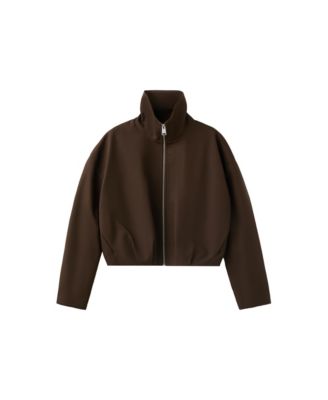 Women's Cropped Funnel-Neck Oversized Jacket