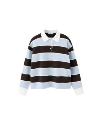 Women's Striped Long-Sleeve Polo Sweater