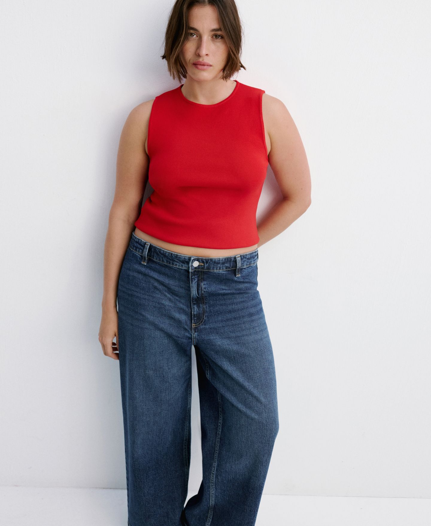 Женские джинсы Mango Catherin High-Rise Wide-Leg Culotte, цвет: Тёмный синий — фото 4