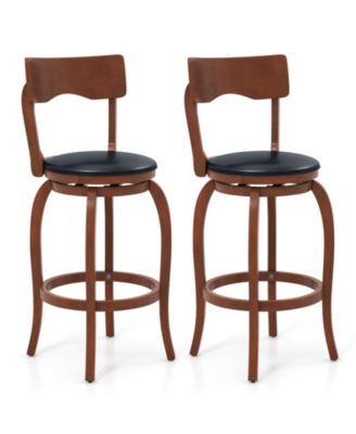 Swivel Bar Stools Set of 2 with Rubber Wood Frame and Upholstered Seat-29 inch