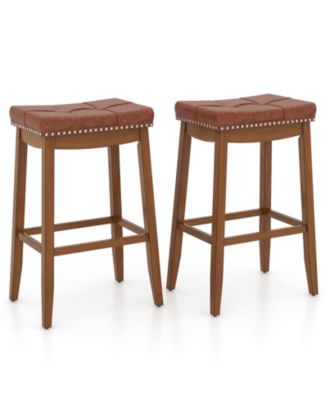 25/29 in Set of 2 Upholstered PU Leather Bar Stools with Saddle Seat-29 in