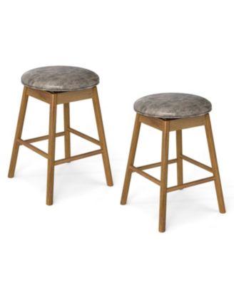 Swivel Counter Height Barstools with Solid Wood Legs and Footrests-Set of 2