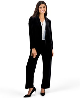 Women's Velvet Wide-Leg Pull-On Blazer and Pants, 2-Piece Set