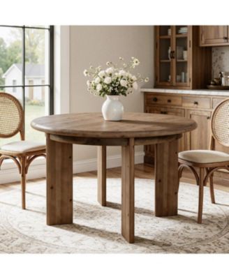 Round Solid Wood Dining Table for 4-6, Kitchen Table