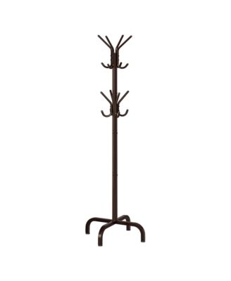 Freestanding Coat Rack, Steel Hat Tree Stand with Hooks and 4 Legs