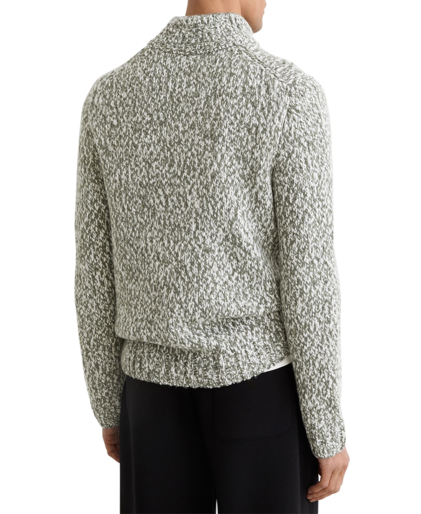 Мужской свитер REISS Seb Marled Knit Relaxed Fit Half-Zip Funnel Neck Pullover, цвет: Шалфейный зелёный меланжевый — фото 2