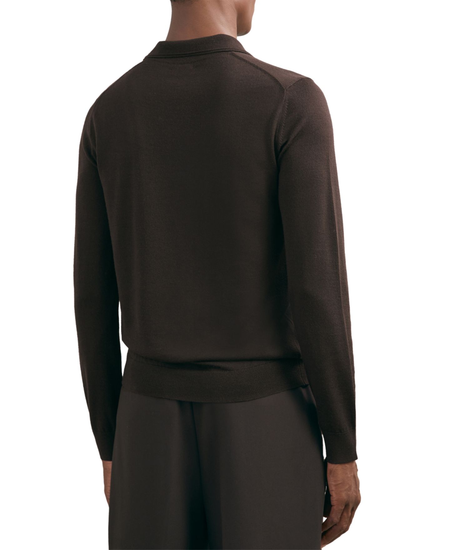 Мужской свитер REISS Milburn Merino Wool Open-Collar, цвет: Шоколадный коричневый — фото 2